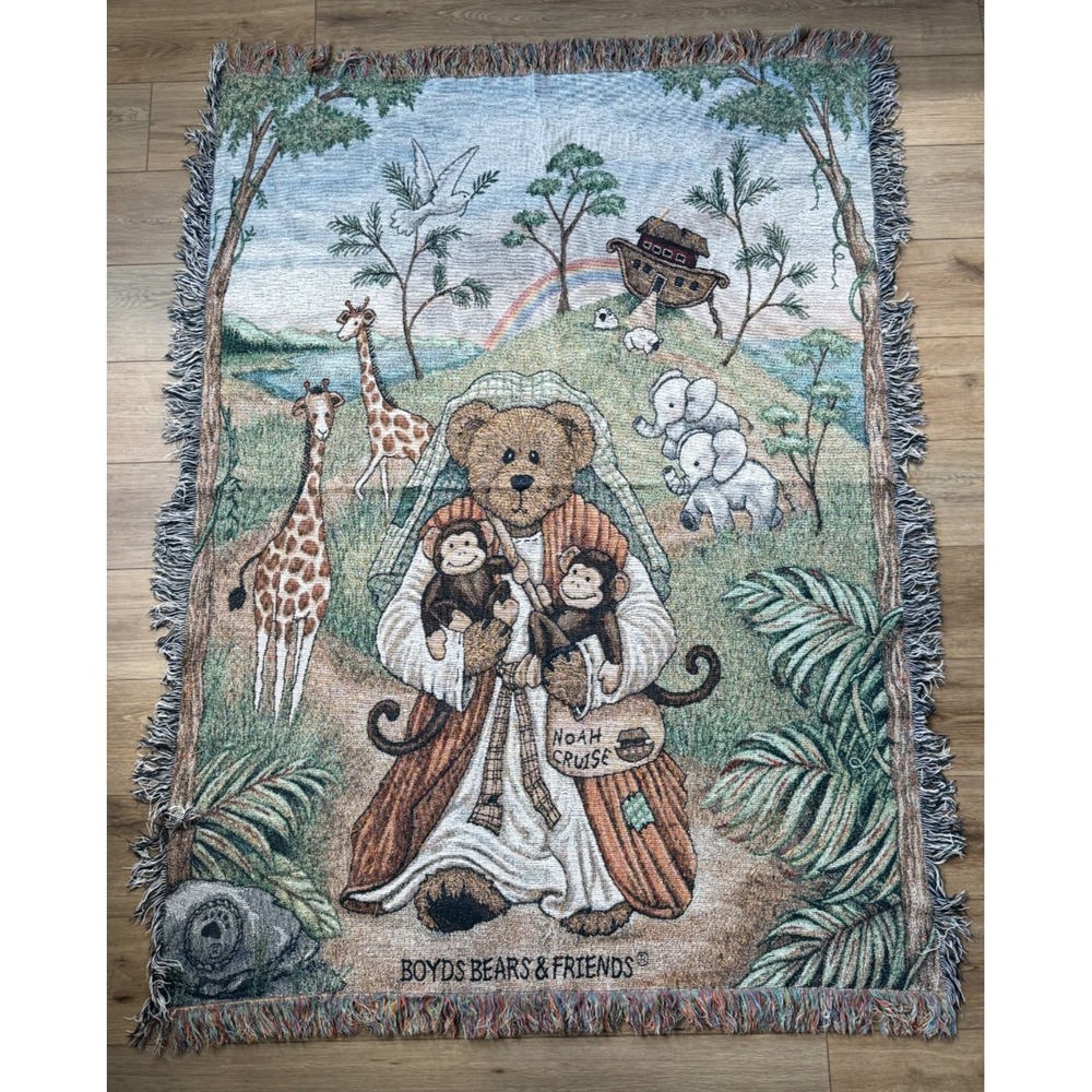 Boyds Bears & Friends Noah’s Cruise Woven Throw Blanket Tapestry 48x65
